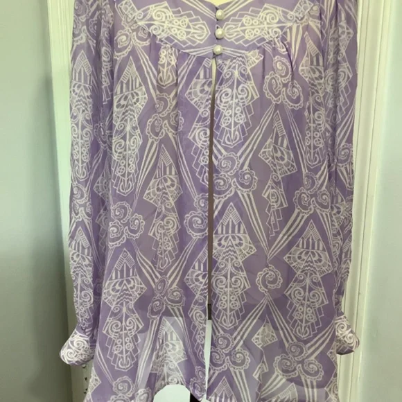 VINTAGE BOB MACKIE WEARABLE ART 100%SILK LILAC MEDIUM BLOUSE RARE ROMAN… - Picture 3 of 11